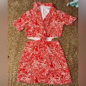 Karlie Linen Blend Mini Dress Small
 White Cut Out Short Sleeve